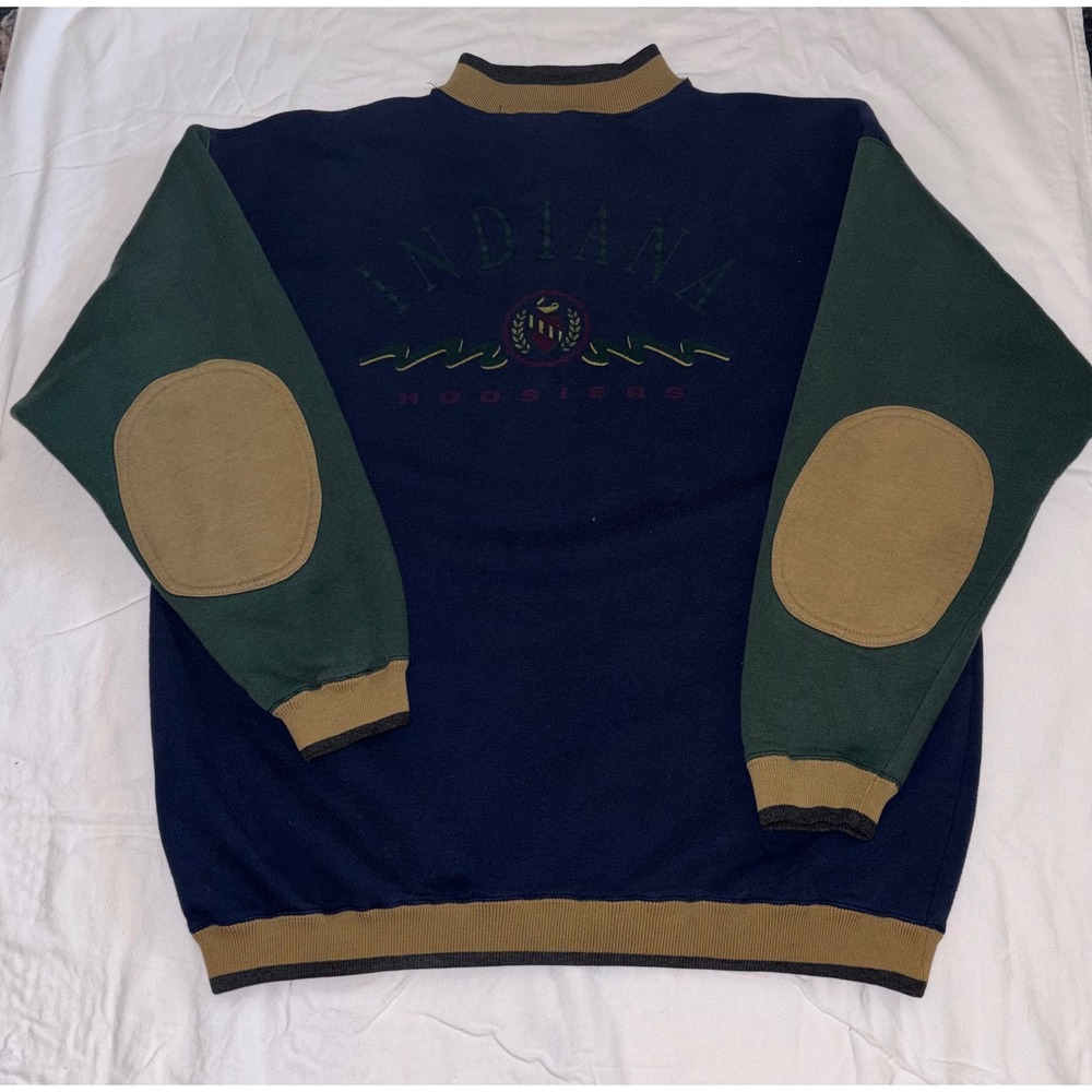 Vintage Genus Indiana Hoosiers XL Sweatshirt Navy Green Elbow Patches